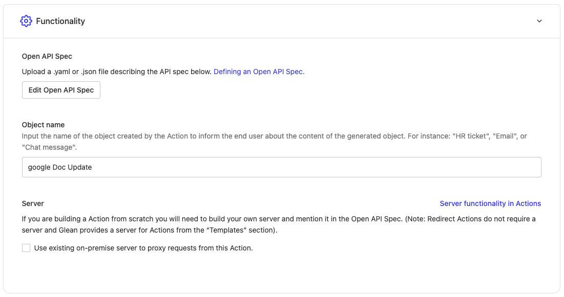 Functionality Dialog Box